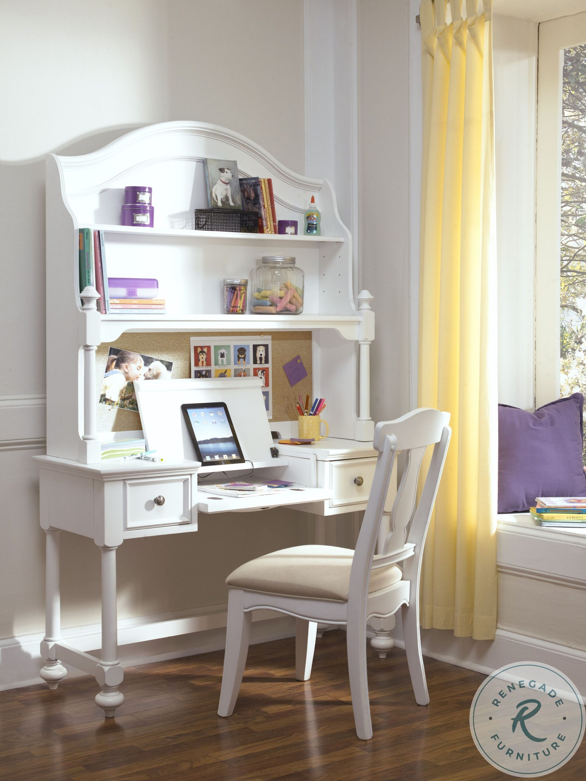 Madison Natural White Desk with Hutch – Modern Home Office Setup