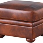 Luxurious Arizona Leather Ottoman with Handcrafted Nailhead Trim
