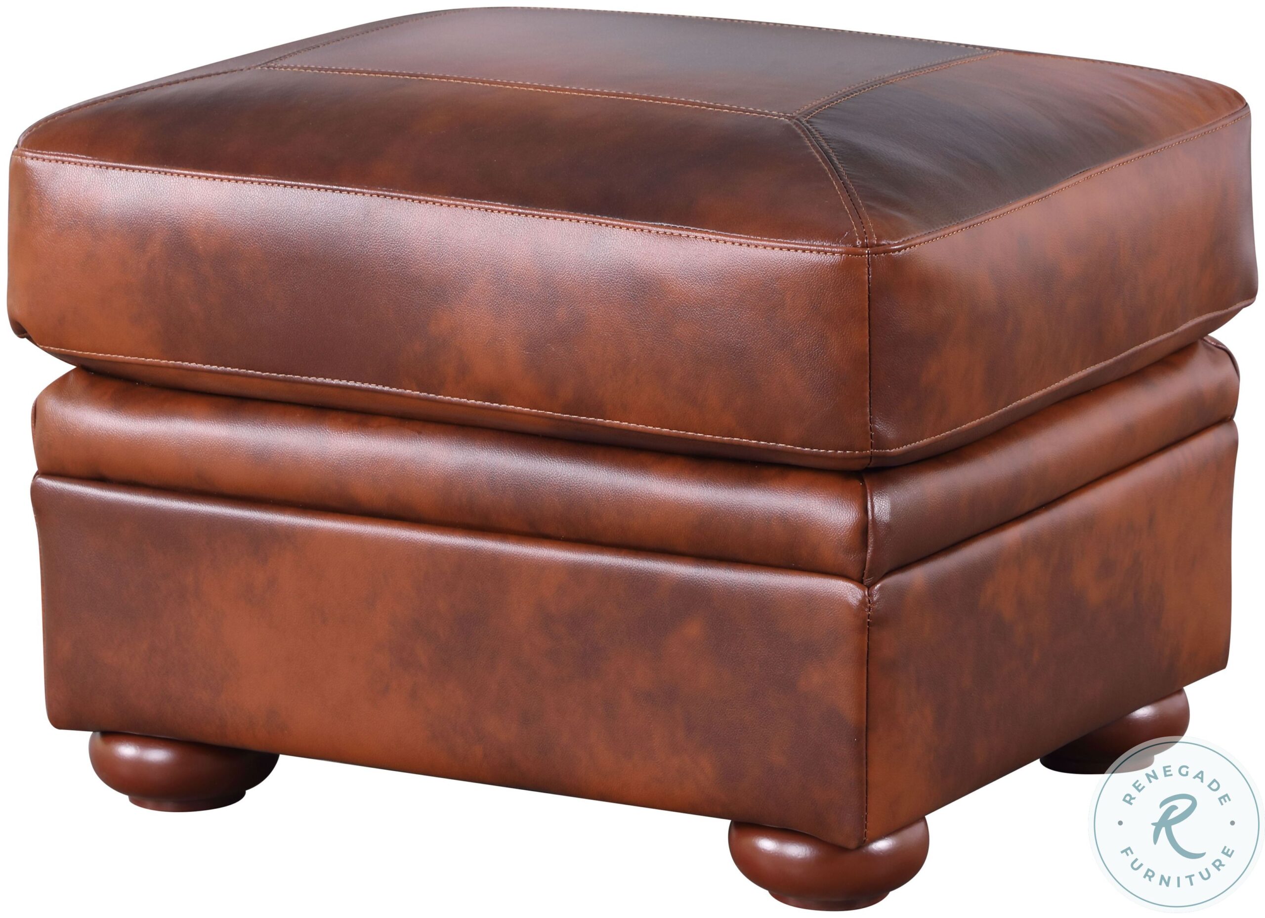 Luxurious Arizona Leather Ottoman with Handcrafted Nailhead Trim