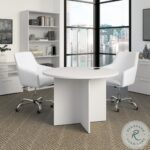 42″ Round White Conference Table Home Office Set