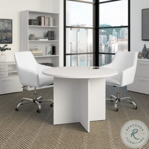 42″ Round White Conference Table Home Office Set