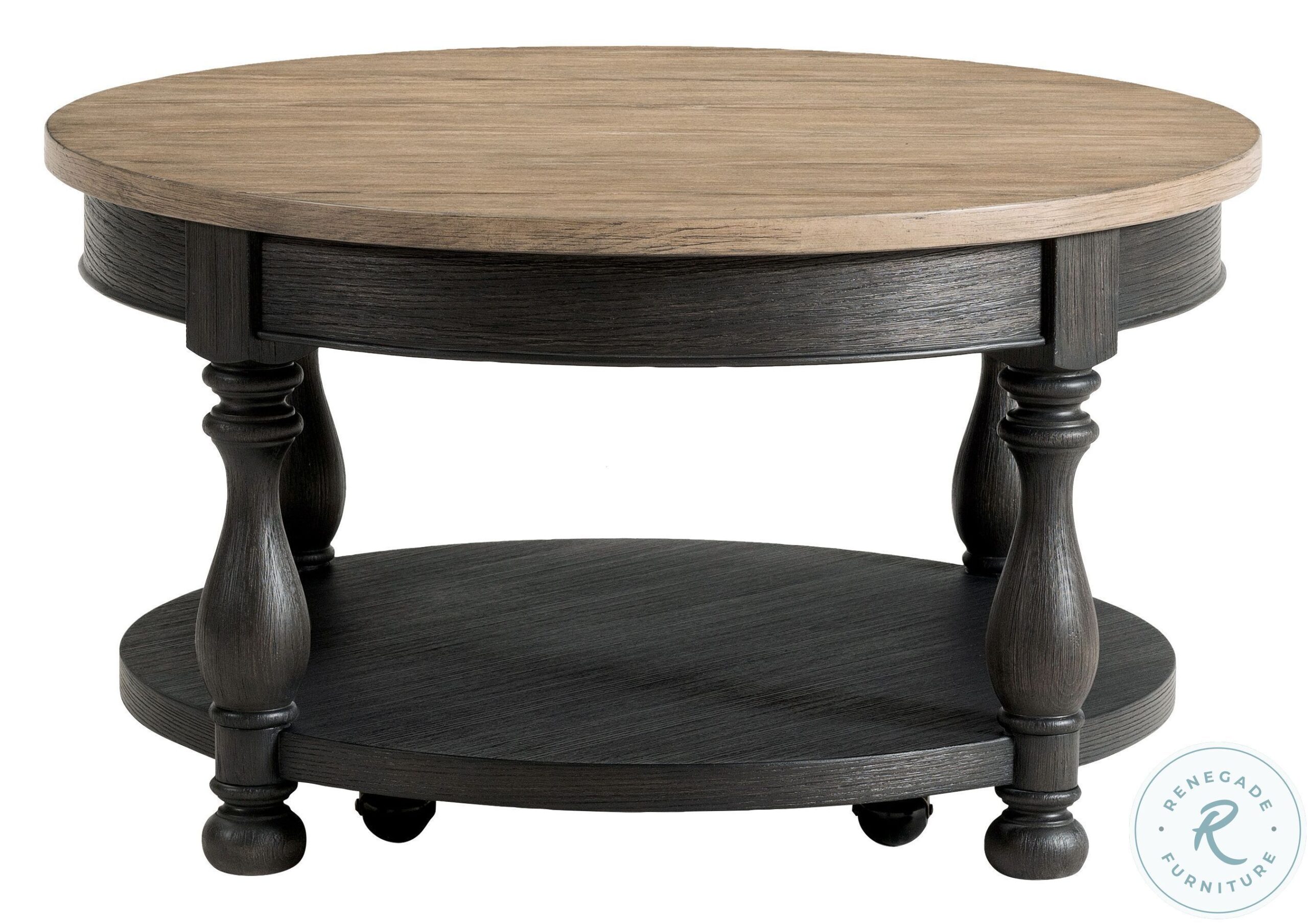 Barrington Two-Tone Antique Oak and Black Round Cocktail Table