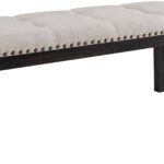 Bradley Dark Walnut Upholstered Bench with Button Tufting and Nailhead Trim