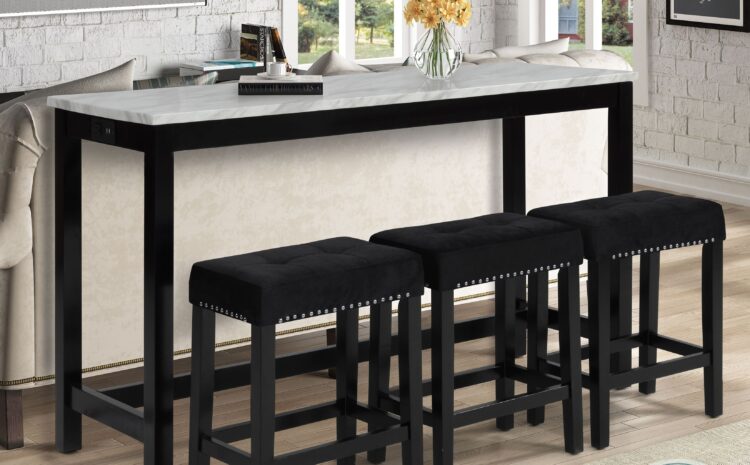 Celeste Espresso 4 Piece Theater Bar Table Set With Black Stools1