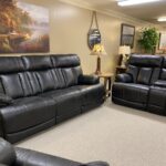 Clive Black Power Reclining Sofa with Adjustable Headrest, Lumbar Support, and USB Charging Port