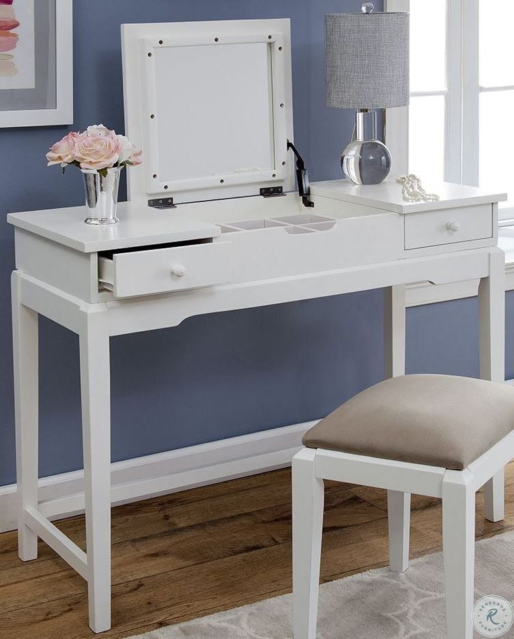 Elegant Home Accents White Vanity Table with Mirror and Storage