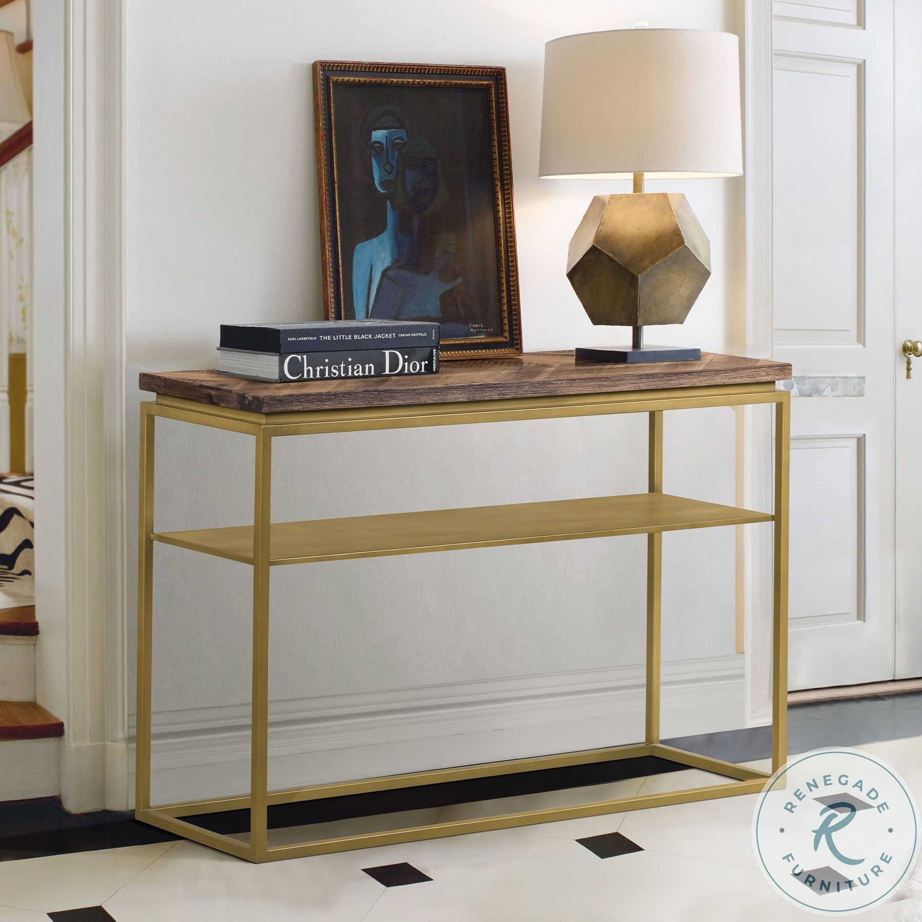 Faye Rustic Brown And Antique Brass Console Table2