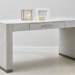 French Grey Linen Writing Desk – Elegant and Functional Workspace