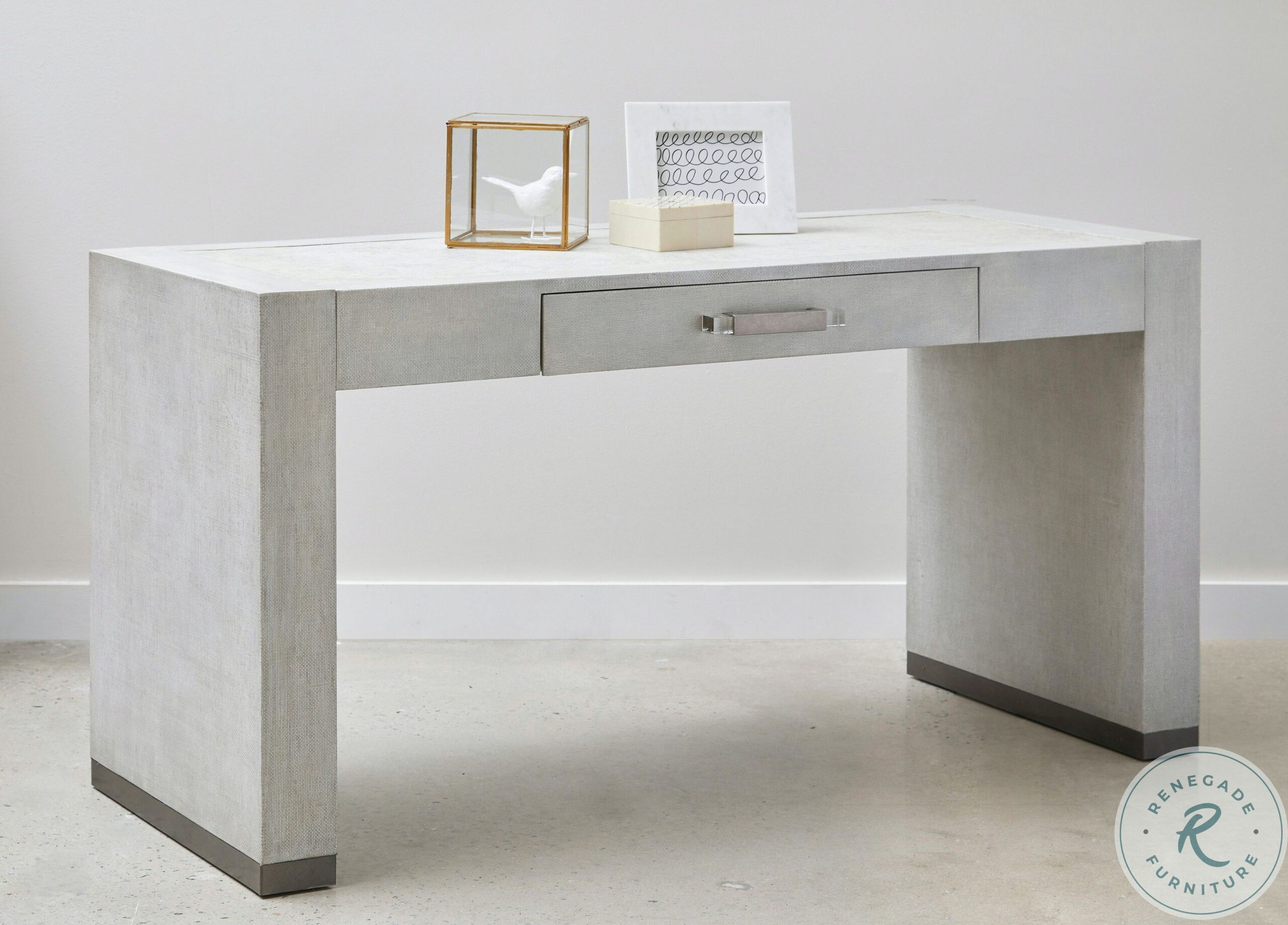 French Grey Linen Writing Desk1 1 scaled