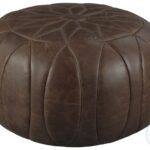 Handcrafted Brown Leather Marrakesh Round Pouf – Stylish Ottoman
