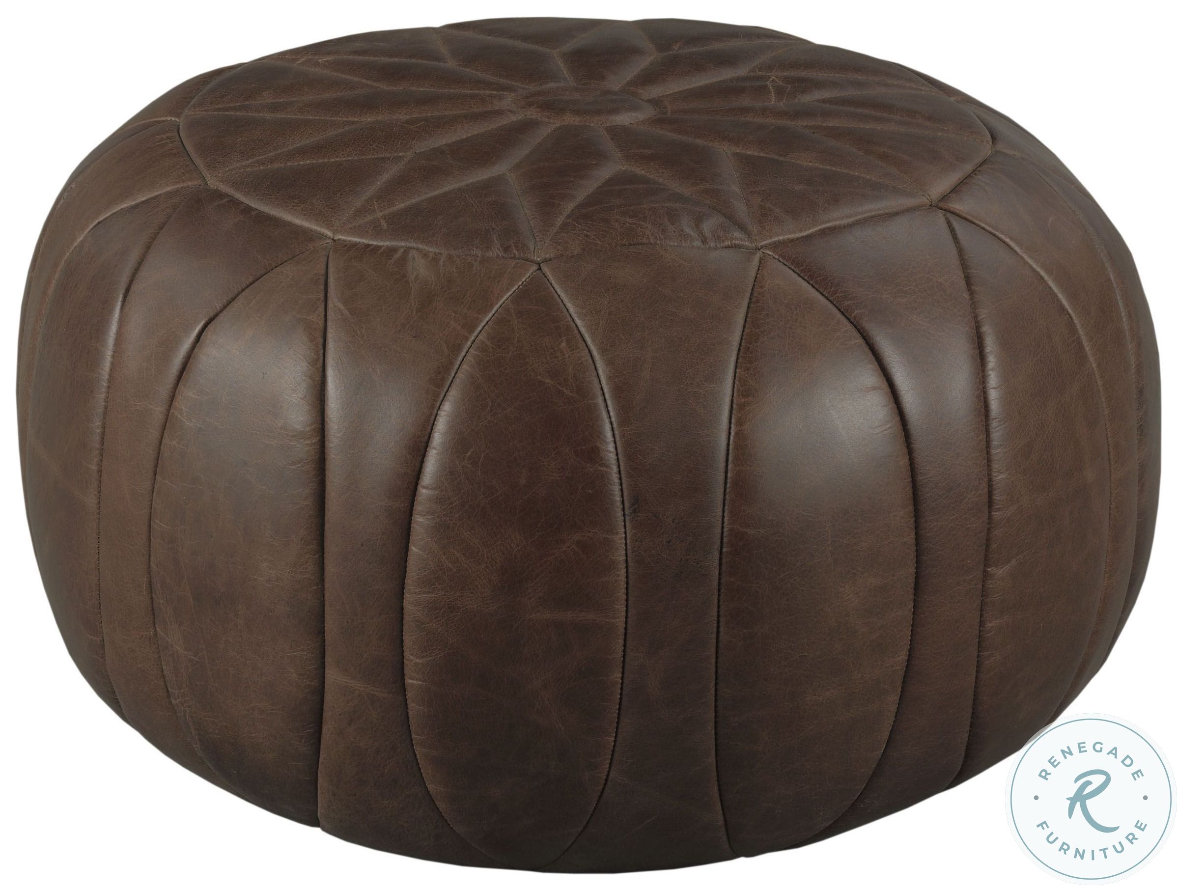 Handcrafted Brown Leather Marrakesh Round Pouf – Stylish Ottoman