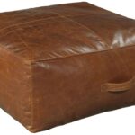 Handcrafted Brown Leather Square Pouf – Large Ottoman Seat