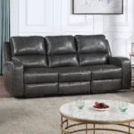 Linton Gray Leather Power Reclining Sofa Set with USB