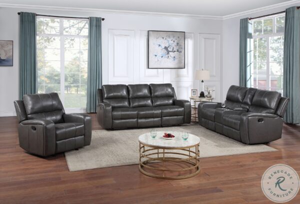 Linton Gray Leather Power Reclining Sofa Set with USB1 scaled