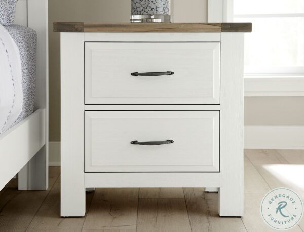 Maple Road Soft White and Natural Top 2 Drawer Nightstand4 scaled
