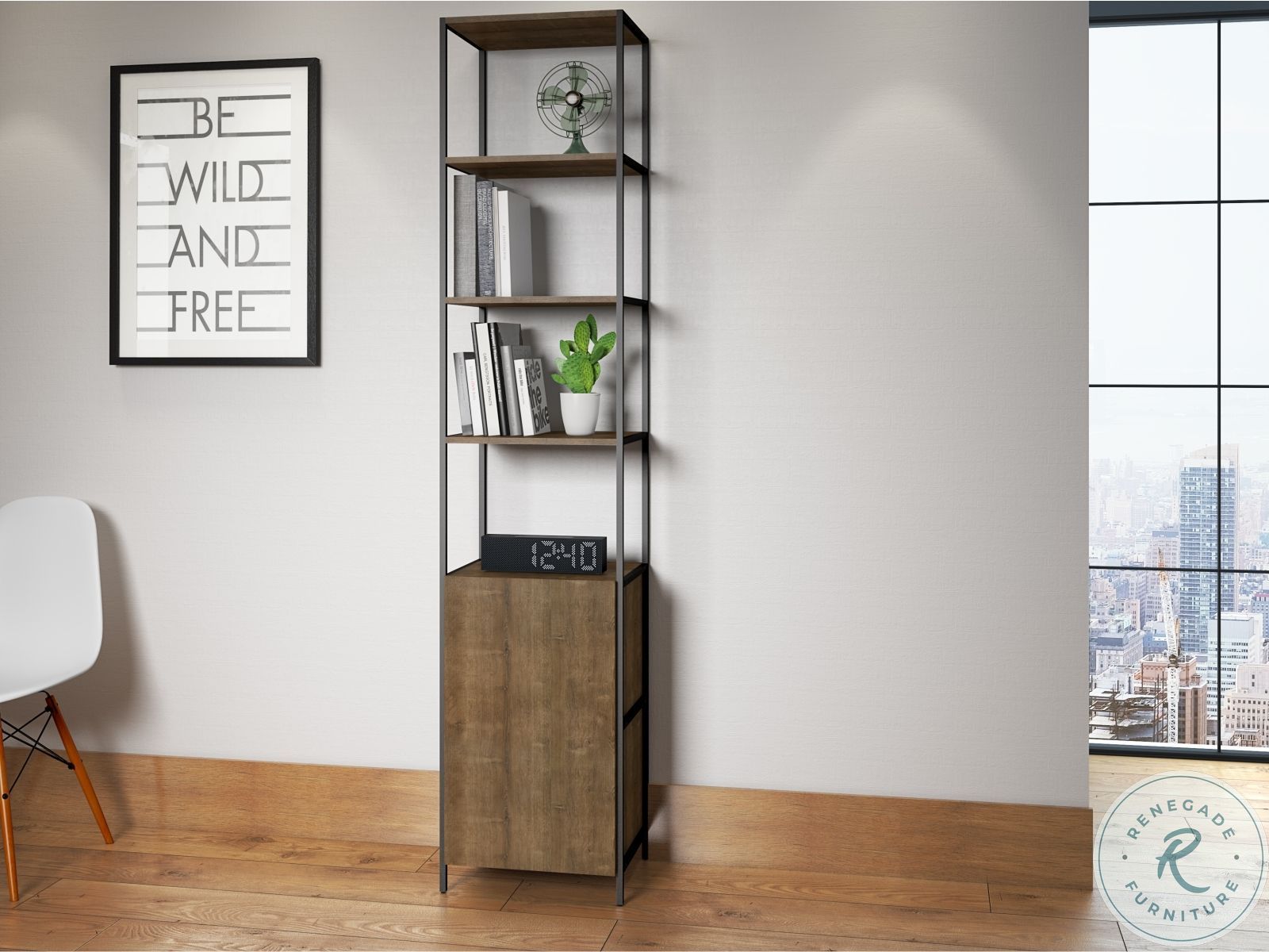Clark Walnut & Black Door Bookcase – Modern Storage Solution