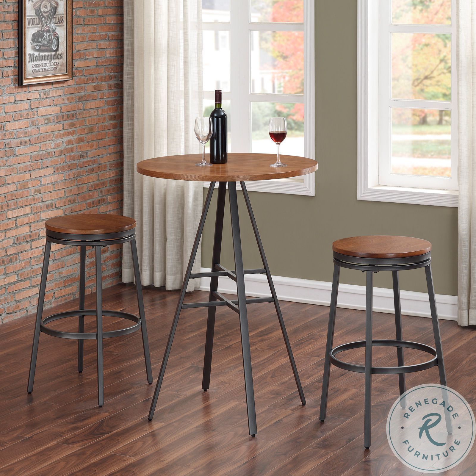 P1 101 Slate Grey And Golden Oak Round Pub Set with Backless Bar Stool2