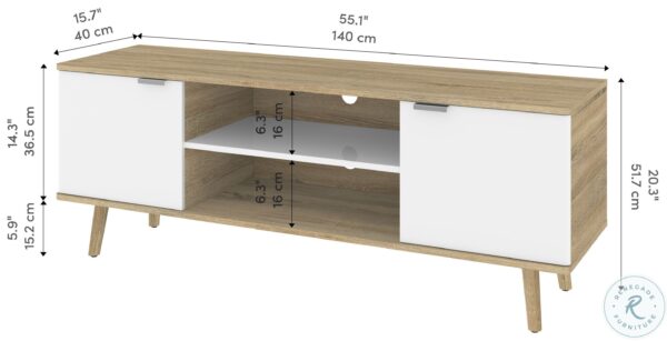 Procyon Modern Oak and White UV 56 TV Stand1 scaled