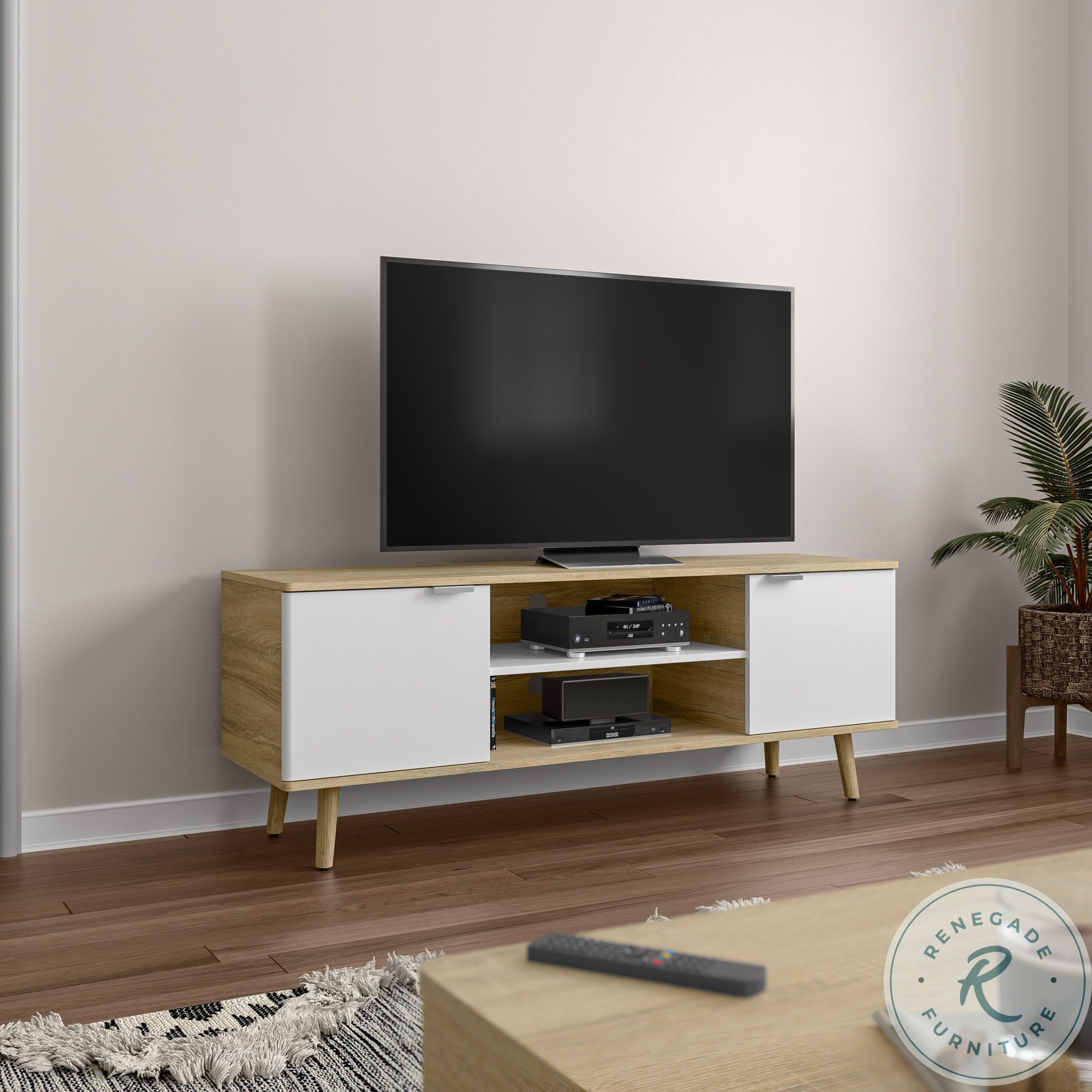 Procyon Modern Oak and White UV 56 TV Stand12 scaled
