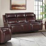Wainwright Reddish Brown Dual Power Reclining Sofa with Top Grain Leather