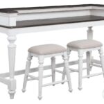 West Chester Light Gray Oak and Distressed White Bar Console Table with Power Strip
